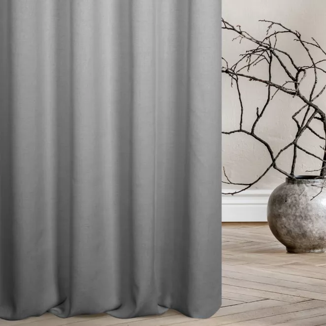 Zasłona szyta na taśmie 5 cm popielata z tkaniny w stylu eko o naturalnym splocie