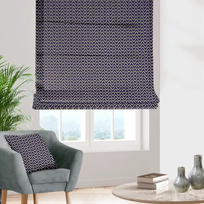 Roleta rzymska SHELLA granatowo złota nowoczesna tkanina z efektem 3D