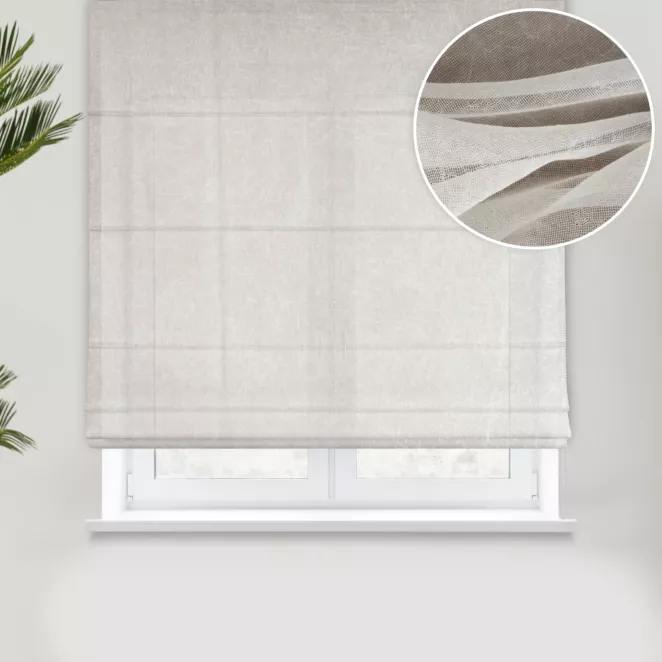 Roleta rzymska ciemnokremowa z miękkiej, matowej tkaniny nie wymagającej prasowania, z efektem kreszowania