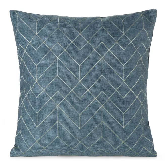 Poszewka na poduszkę 45x45 cm niebieska z srebrnym geometrycznym haftem MILA