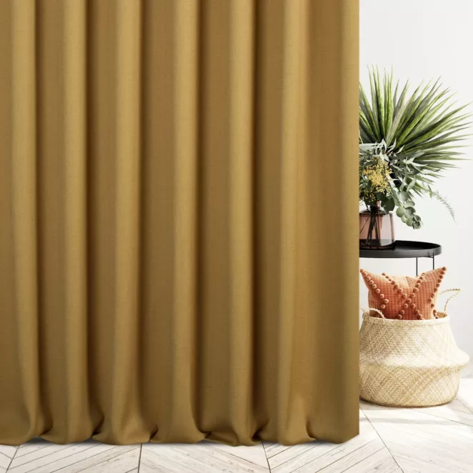 Zasłona szyta na taśmie 5 cm miodowa z tkaniny o naturalnym splocie z efektem melanżu