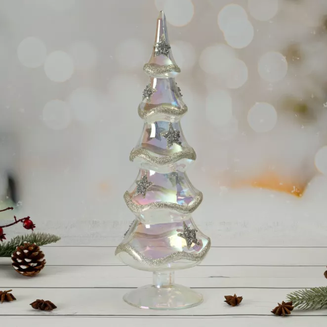 Figurka szklana CHOINKA zdobiona błyszczącymi gwiazdkami