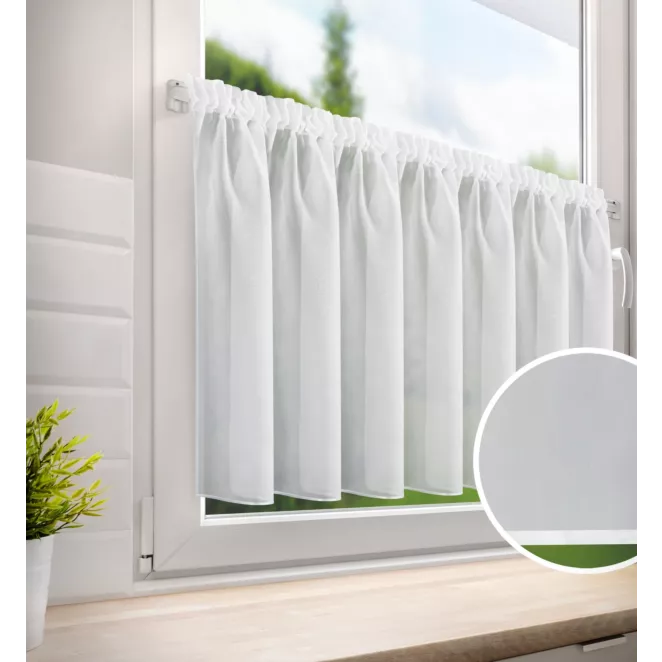 Zazdrostka biała z woalu wykończona atłasową lamówką 150x60 cm tunel VIOLET