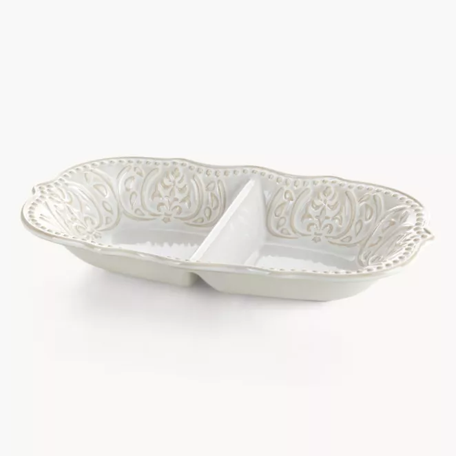 Patera ceramiczna dekoracyjna kremowa z ozdobnym wzorem 24x13x4 cm VENUS - kolekcja FOREST SUMMER