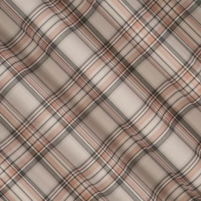 L161/2 Zasłona szyta na taśmie 5 cm ceglasta z tkaniny z dodatkiem bawełny i nici metalicznej, o wzorze w kratę, zawiera 20% bawełny