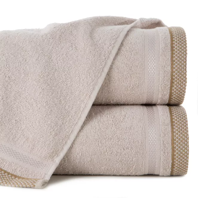 Ręcznik do rąk 40x60 cm bawełniany kolor beżowy z bordiurą w pasy 500 g/m2 ABBIE
