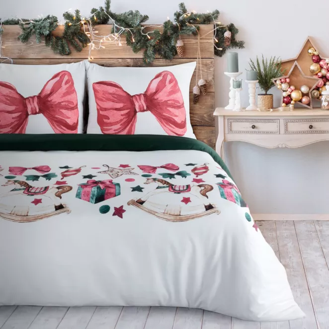 Pościel świąteczna 140x200 cm z mikrowłókna kolor biały, różowy RIBENO