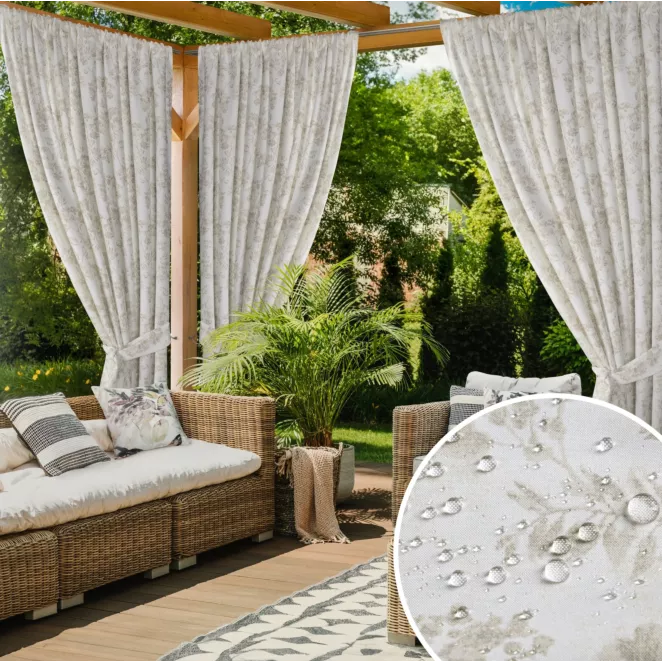 Zasłona kremowo, pudrowa z wodoodpornej tkaniny idealna do ogrodu i na taras 155x200 cm tunel - GARDEN