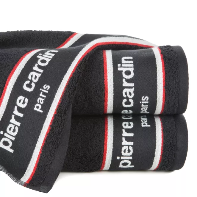Ręcznik kąpielowy 50X90 cm bawełniany kolor czarny z żakardową bordiurą i haftowanym logiem marki Pierre Cardin 450 g/m2 KARLA