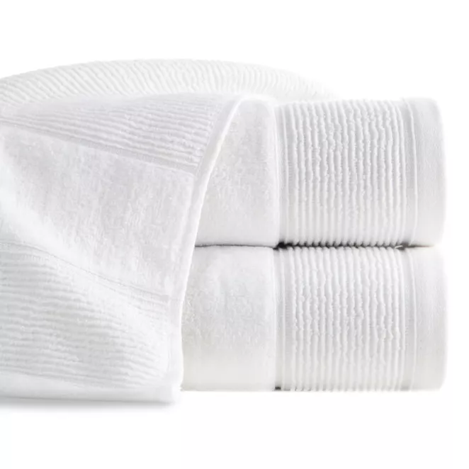 Ręcznik kąpielowy 50x90 cm bawełniany kolor biały z welurową bordiurą 500 g/m2 EMMA