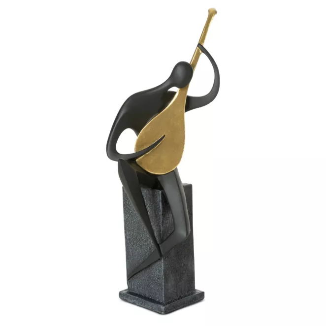 Figurka ceramiczna czarno-złota  w kształcie postaci trzymającej gitara 13x11x32 cm RICO