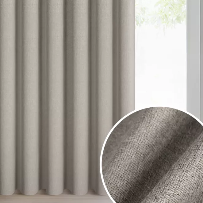 Zasłona ciemnobeżowy 100% zaciemniająca o naturalnym widocznym splocie 140x270 cm taśma - ZOEY