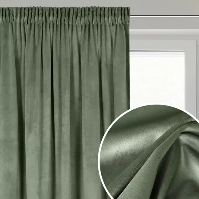 Zasłona oliwkowa z matowego welwetu 140x270 cm taśma - MELANIE