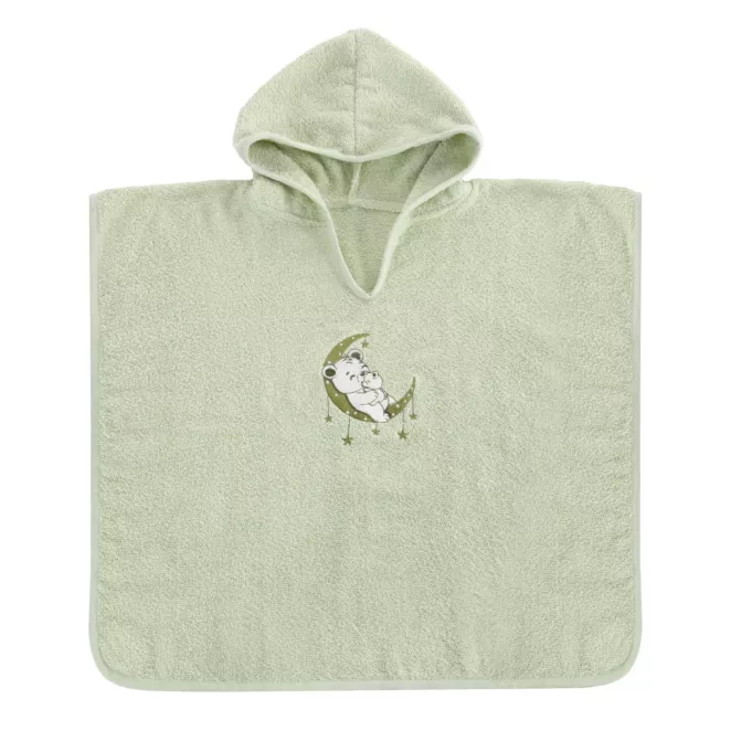 Ponczo kąpielowe dziecięce 60x120 cm bawełniane kolor miętowy z aplikacją misia 310 g/m2 BABY 74