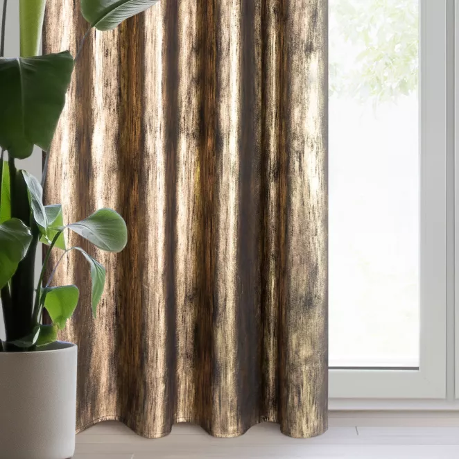 Zasłona welwetowa czarno, szampańska zdobiona lśniącym nadrukiem 140x250 cm przelotka - EMILA