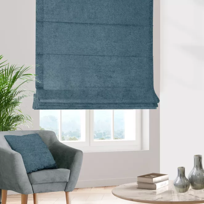 Roleta rzymska ciemnoturkusowa z miękkiej w dotyku tkaniny szenilowej