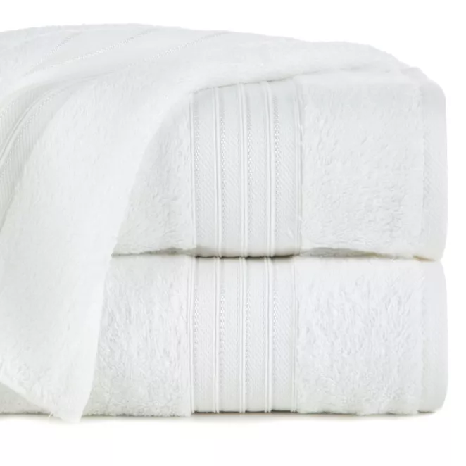 Ręcznik do rąk 30x50 cm bawełniany kolor biały zdobiony bordiura w paski 550 g/m2 AURA