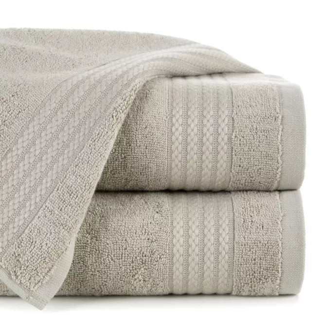 Ręcznik do rąk 30x50 cm bawełniany kolor beżowy zdobiony błyszczącą bordiurą 550 g/m2 LARIS