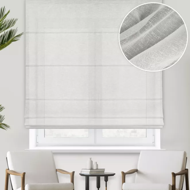 Roleta rzymska kremowa z lekko połyskującej etaminy o gęstym splocie