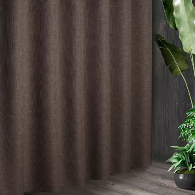 Tkanina zasłonowa w stylu eko, miękka w dotyku z ozdobnym splotem