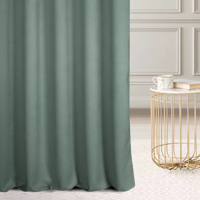 Zasłona szyta na taśmie 5 cm miętowa z miękkiej tkaniny o welurowej strukturze
