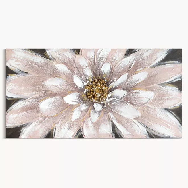 Obraz pudrowo różowy, złoty ręcznie malowany na płótnie z motywem kwiatu 40x80 cm