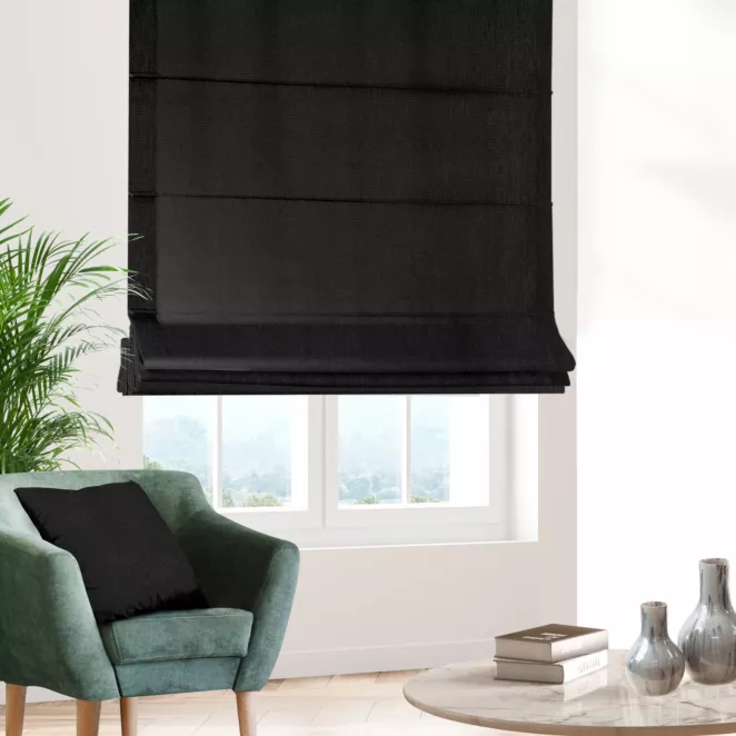 Roleta rzymska czarna z tkaniny strukturalnej z delikatnym połyskiem