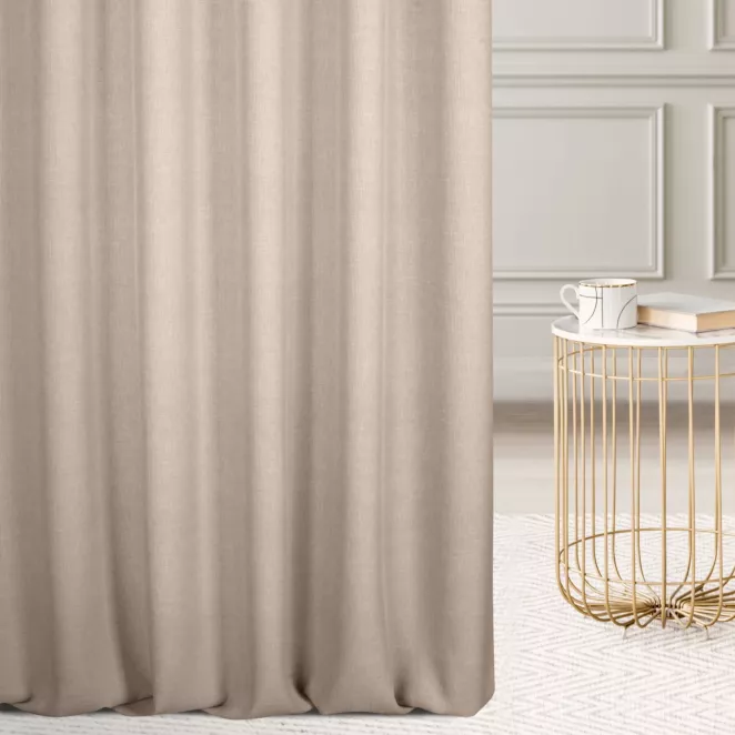 Zasłona szyta na taśmie 5 cm beżowa z gładkiej, przyjemnej w dotyku tkaniny z efektem melanżu
