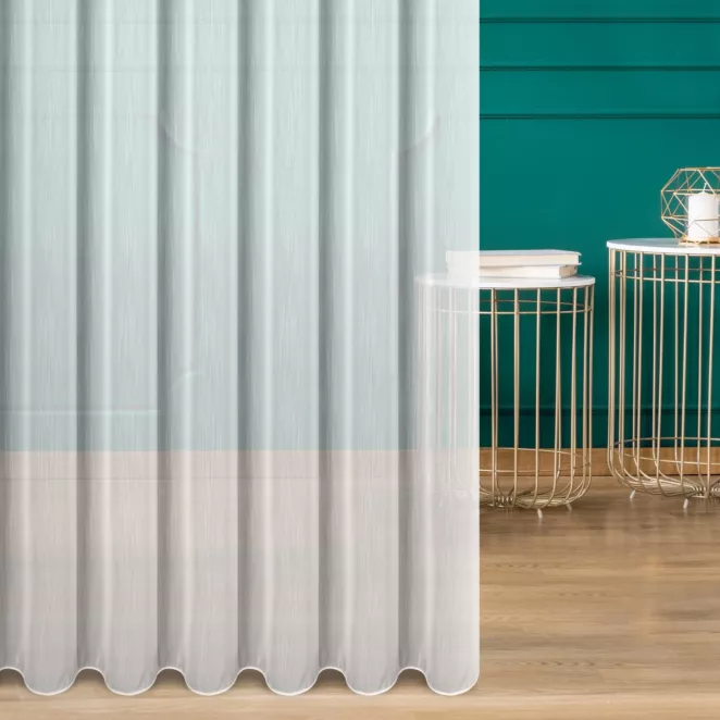 Firana szyta na taśmie 5 cm biała z gładkiej i delikatnej tkaniny typu KREPA, wykończona obciążnikiem