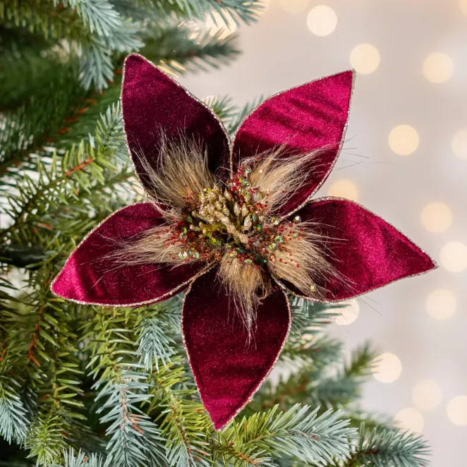 Świąteczny kwiat dekoracyjny z dodatkiem futerka