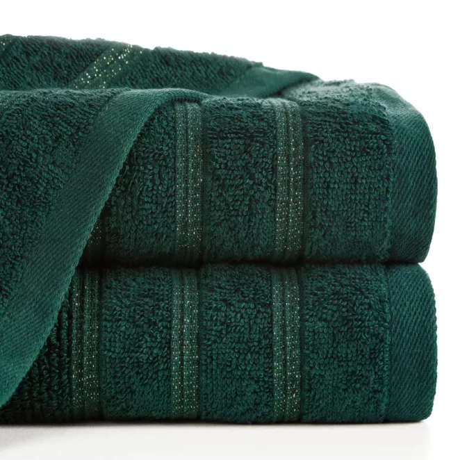 Ręcznik kąpielowy 50x90 cm bawełniany kolor ciemnozielony w błyszczące paseczki AMIRA