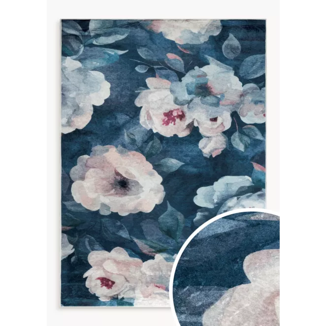 Dywan 50x80 cm ciemnoniebiesko, pudrowy z motywem kwiatu róży LOTUS 5