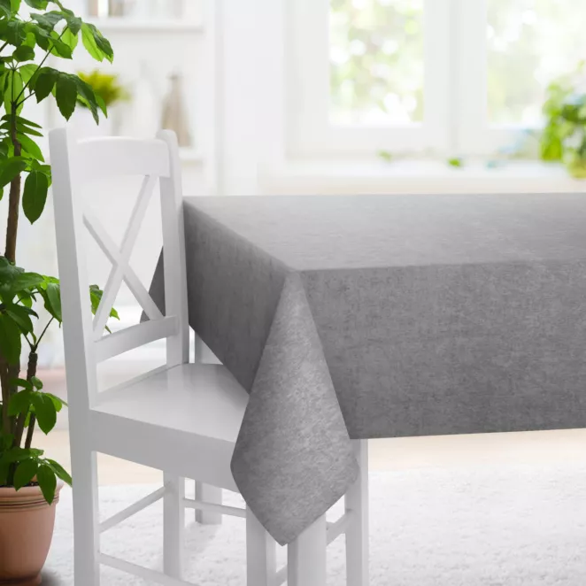 Obrus szyty BRIANNA popielaty miękka szenilowa o wyraźnym splocie i lekkim połysku