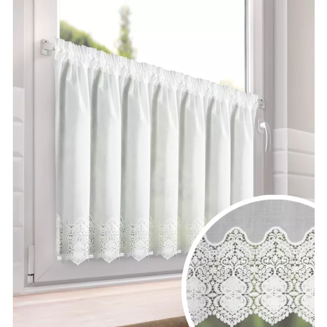 Zazdrostka biała z bawełny zdobiona ażurowym haftem 70x150 cm tunel - SOLA