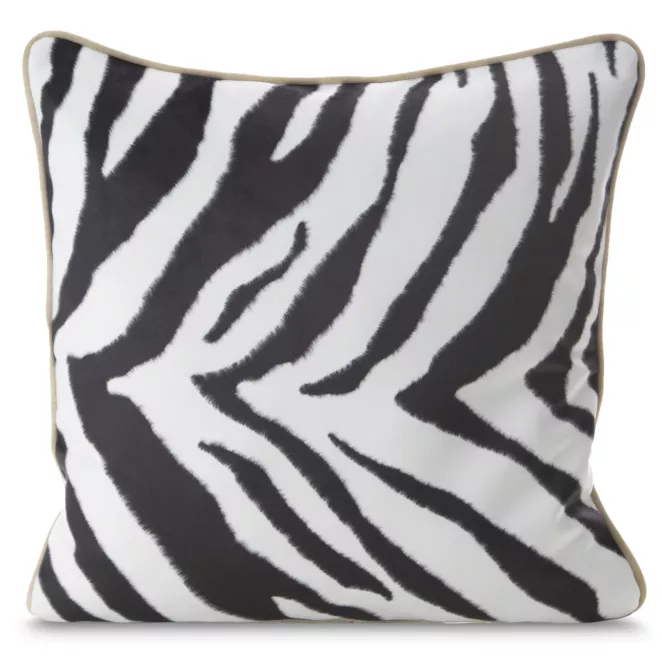 Poszewka na poduszkę 45x45 cm welwetowa, biało czarna z designerskim nadrukiem i wypustką na brzegach Eva Minge