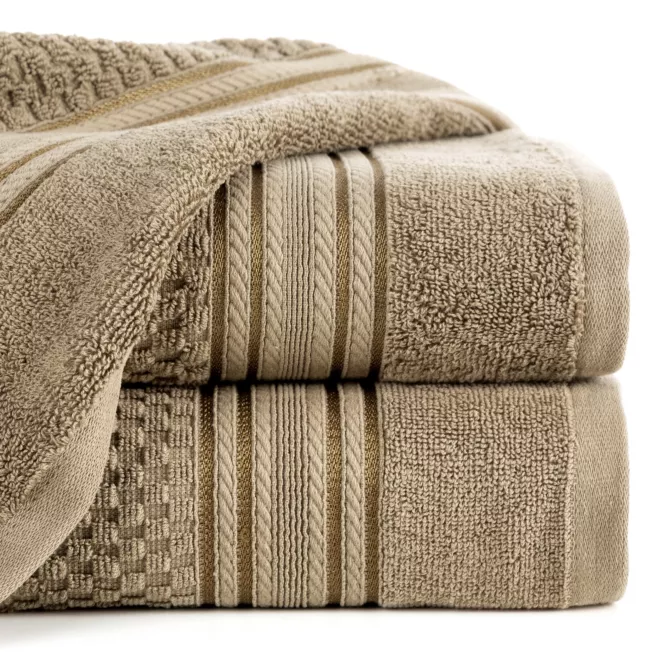 Ręcznik do rąk 30x50 cm bawełniany kolor beżowy zdobiony subtelnymi paseczkami 500 g/m2 DAVOS