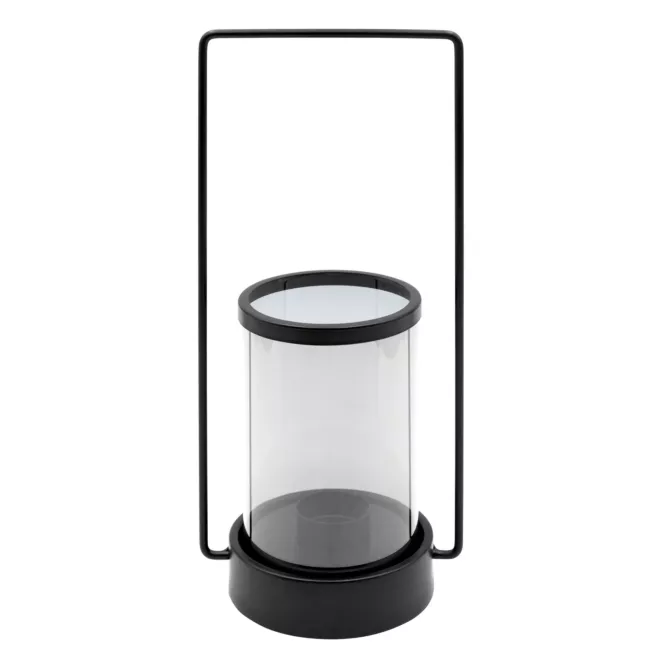 Świecznik czarny dekoracyjny  w kształcie lampionu z rączką WIKI  15x12x32 cm