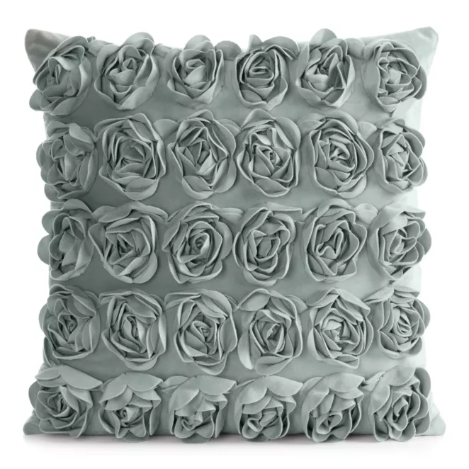 Poszewka na poduszkę 45 x 45 cm z welwetu kolor miętowy zdobiona 3D aplikacją róż ROSES Eva Minge
