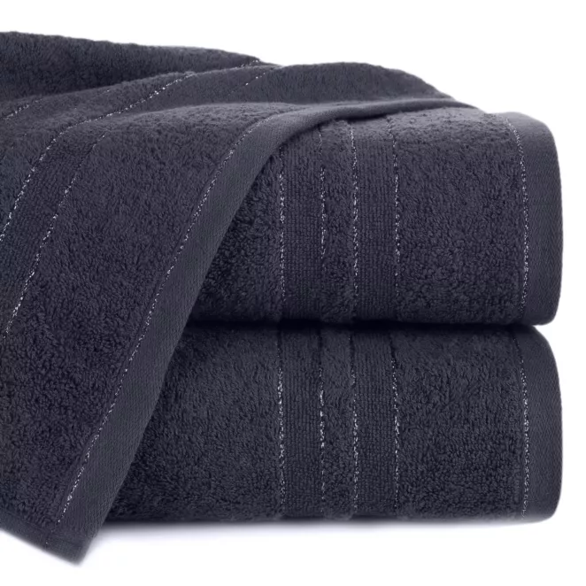 Ręcznik do rąk 30x50 cm bawełniany kolor grafitowy z bordiurą w paski podkreślone błyszczącą nicią 500 g/m2 GALA