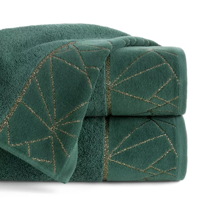 Ręcznik kąpielowy 50x90 cm bawełniany kolor ciemnozielony zdobiony błyszcząca nicią CLEO