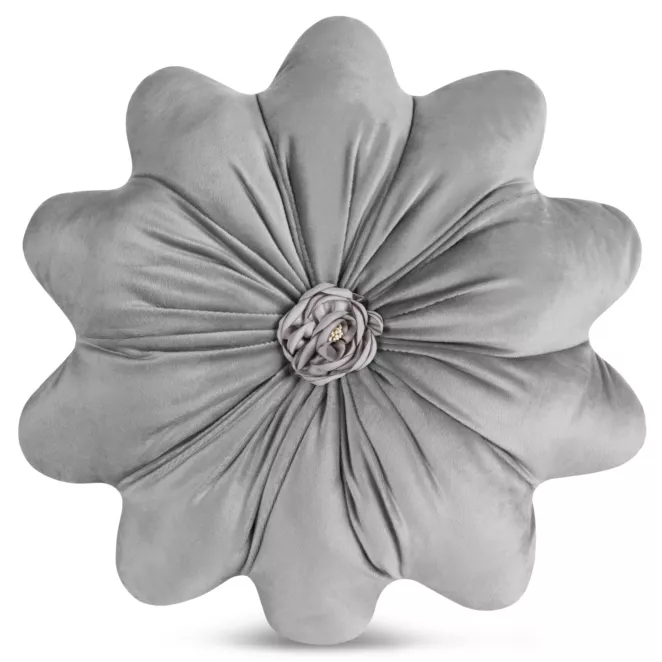 Poduszka w kształcie kwiatka o średnicy 40 cm welwetowa srebrna FLORES 5