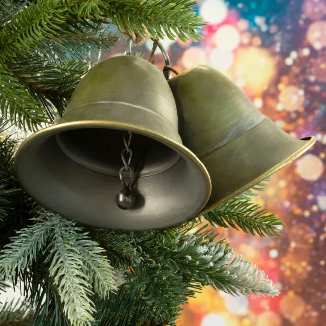 Ozdoba choinkowa dzwoneczek z ozdobnym sznurkiem jutowym