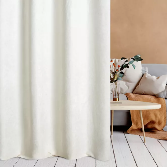 Zasłona szyta na flexach BRIANNA kremowa miękka szenilowa o wyraźnym splocie i lekkim połysku