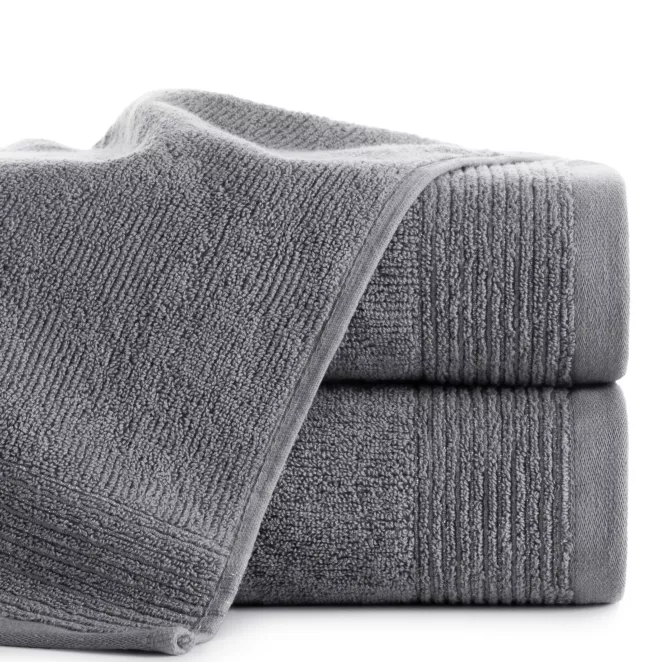 Ręcznik kąpielowy 50x90 cm bawełniany kolor srebrny zdobiony błyszczącą bordiurą 500 g/m2 LARI