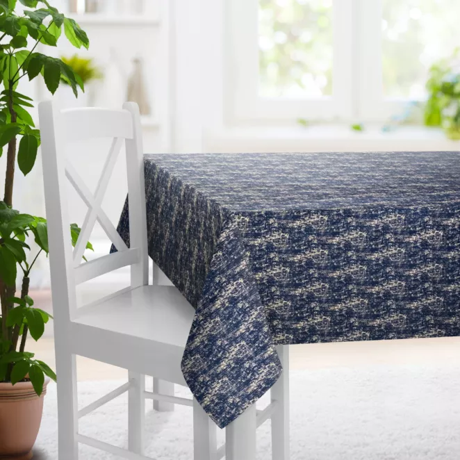 Obrus szyty MALLORCA granatowo złocisty z miękkiej tkaniny szenilowej przetykanej błyszczącą nicią