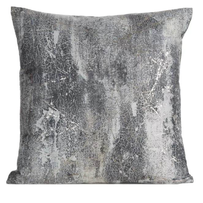 Poszewka na poduszkę 45x45 cm welwetowa srebrna zdobiona metalicznym wzorem ESTER