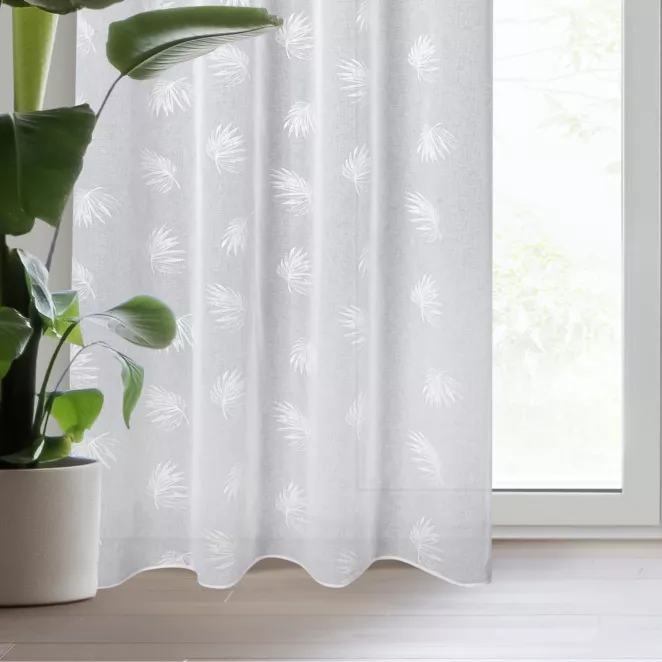 Firana biała z nadrukiem palmowych liści 140x260 cm przelotka - JESSI