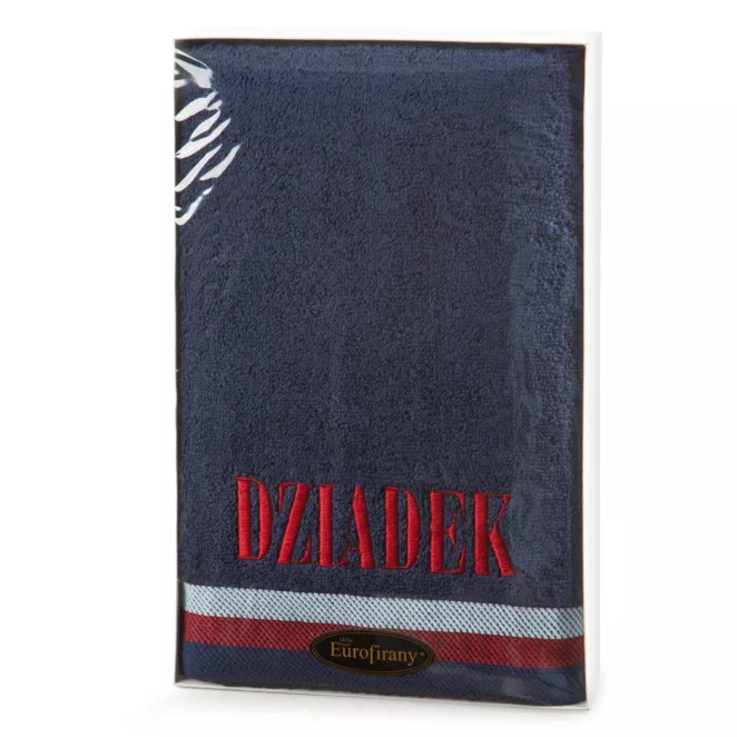 Zestaw upominkowy, ręcznik bawełniany 50x90 cm kolor granatowy z haftem DZIADEK