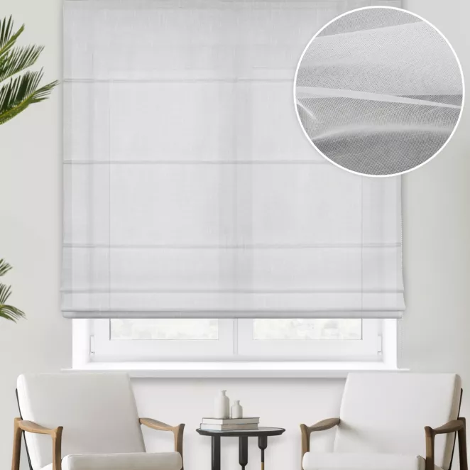 Roleta rzymska ADEN biała z matowej tkaniny Aden,wykończona obciążnikiem