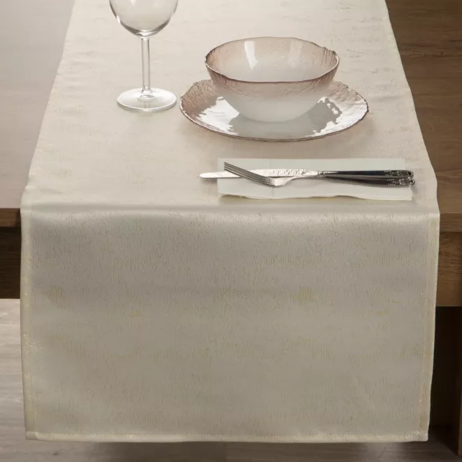 Bieżnik na stół kremowy 40x180 cm SPARKLE przeszywany złotą nicią